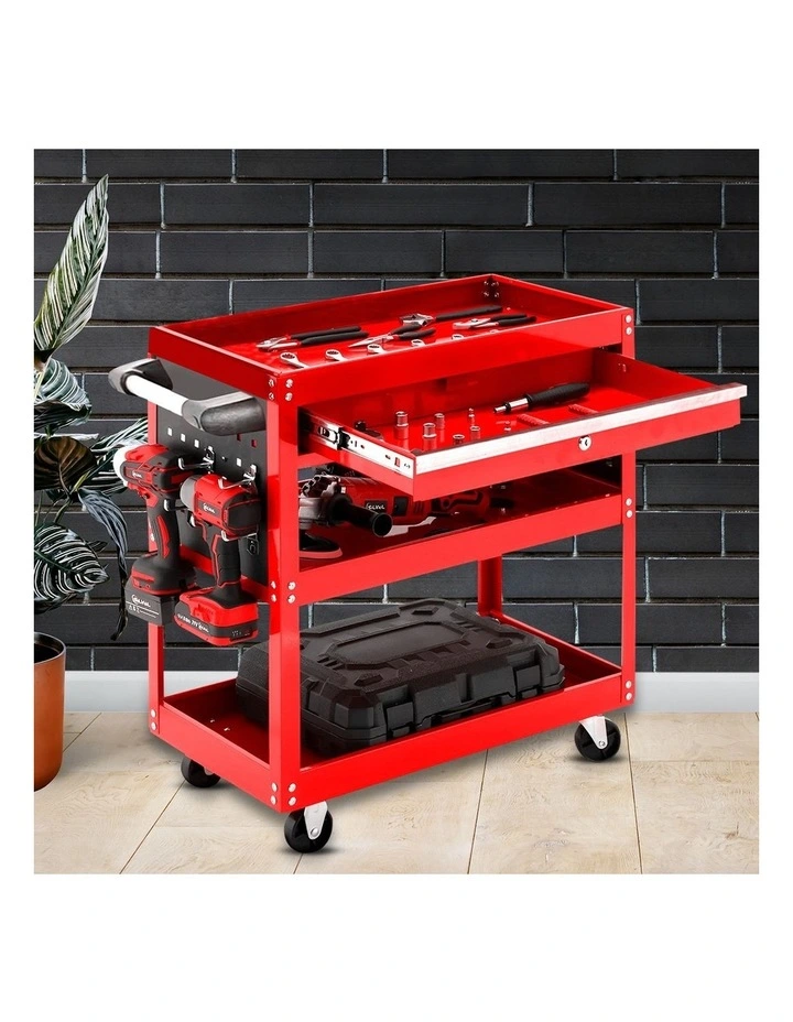SOGA 2 Pack 3 Tier Tool Carts Red with Drawers and Hooks image 2