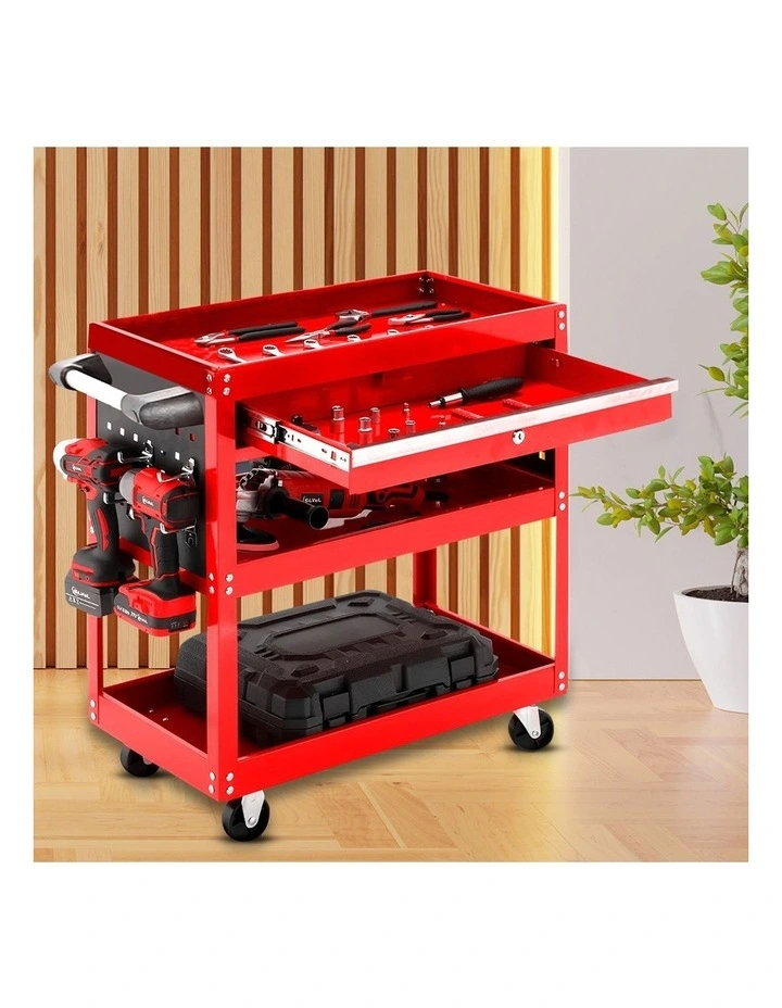 SOGA 2 Pack 3 Tier Tool Carts Red with Drawers and Hooks image 3
