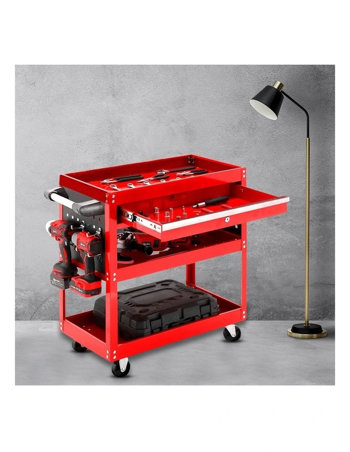 SOGA 2 Pack 3 Tier Tool Carts Red with Drawers and Hooks image 4