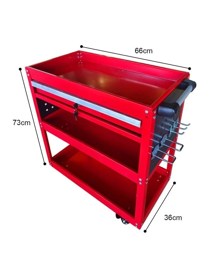 SOGA 2 Pack 3 Tier Tool Carts Red with Drawers and Hooks image 7