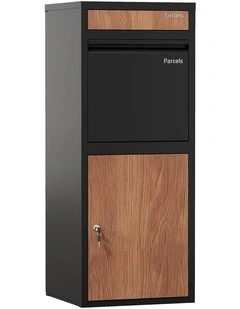 Oikiture Steel Parcel Letterbox Drop Box Package Lockable Storage Walnut&Black