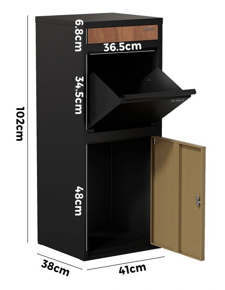 Oikiture Steel Parcel Letterbox Drop Box Package Lockable Storage Walnut&Black image 3