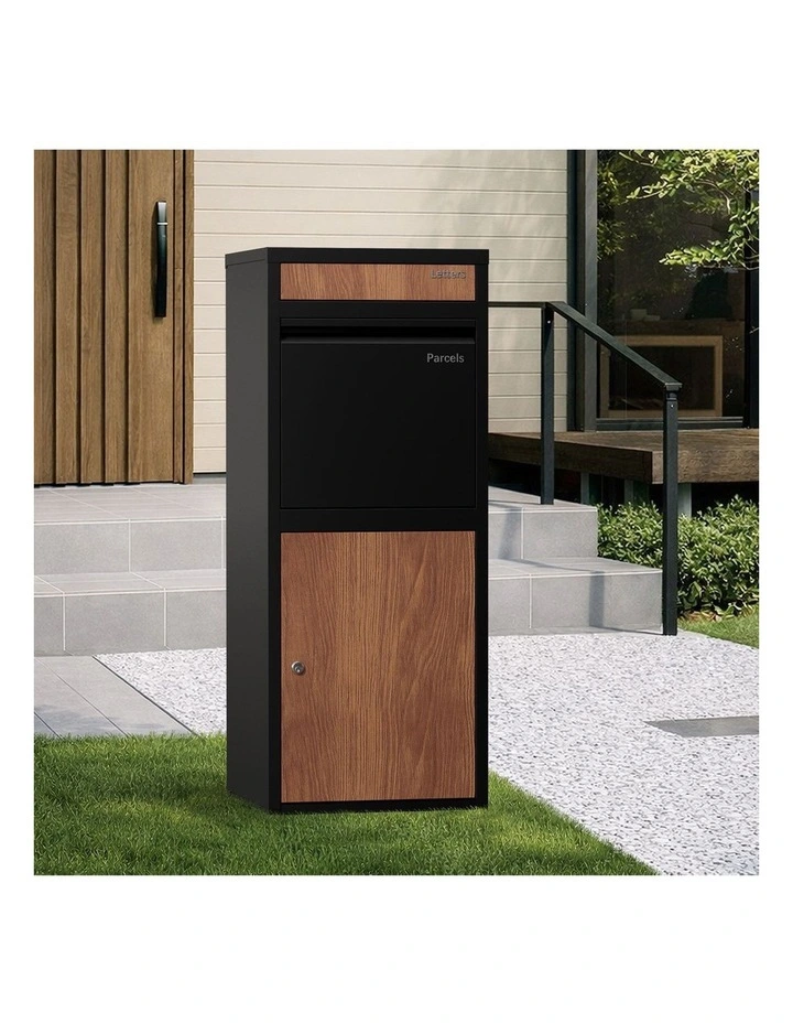 Oikiture Steel Parcel Letterbox Drop Box Package Lockable Storage Walnut&Black image 4