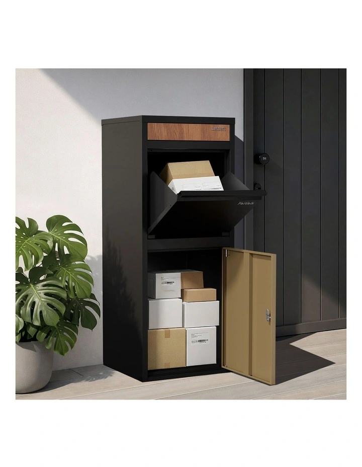 Oikiture Steel Parcel Letterbox Drop Box Package Lockable Storage Walnut&Black image 5