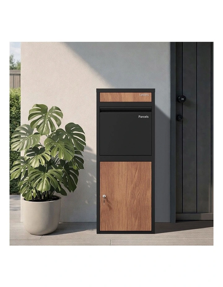 Oikiture Steel Parcel Letterbox Drop Box Package Lockable Storage Walnut&Black image 7