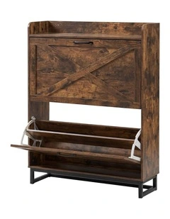 Levede Shoe Cabinet 2 Flip Drawers Storage Organiser Removable Shelf Hallway