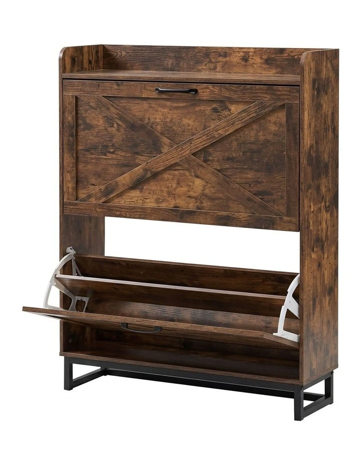 Levede Shoe Cabinet 2 Flip Drawers Storage Organiser Removable Shelf Hallway image 1