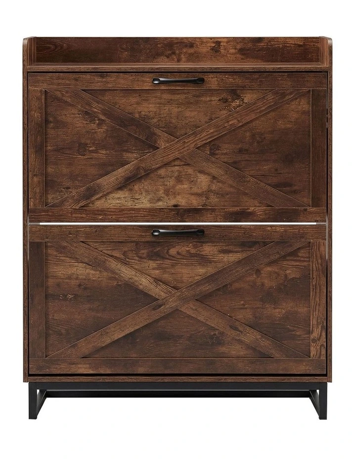 Levede Shoe Cabinet 2 Flip Drawers Storage Organiser Removable Shelf Hallway image 2