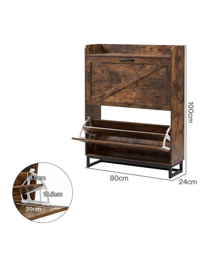 Levede Shoe Cabinet 2 Flip Drawers Storage Organiser Removable Shelf Hallway image 3