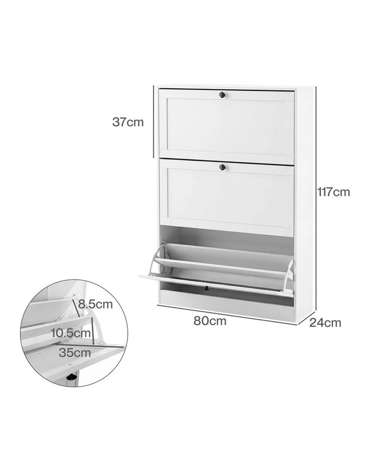 Levede Shoe Cabinet 3 Flip Drawers Adjustable Shelf Shoe Organiser Storage Rack image 3