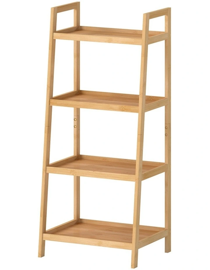 Levede Bamboo Ladder Bookcase 4-Shelf Books Plant Storage Shelf Rack Organiser image 1