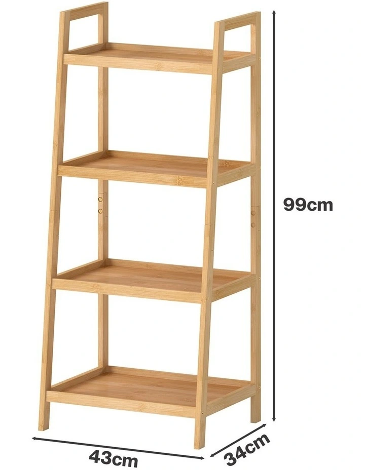 Levede Bamboo Ladder Bookcase 4-Shelf Books Plant Storage Shelf Rack Organiser image 3