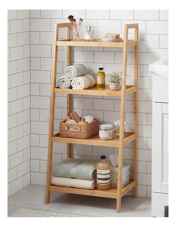 Levede Bamboo Ladder Bookcase 4-Shelf Books Plant Storage Shelf Rack Organiser image 7