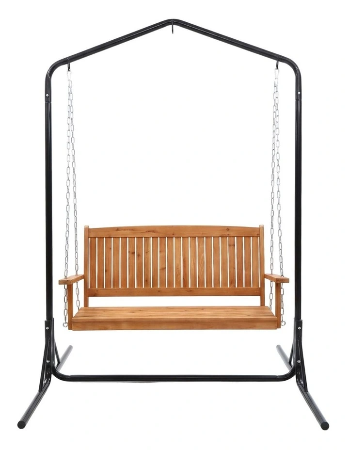Gardeon Wooden 2-Seater Outdoor Swing Chair with Black Stand Hanging Chair Patio Furniture image 3