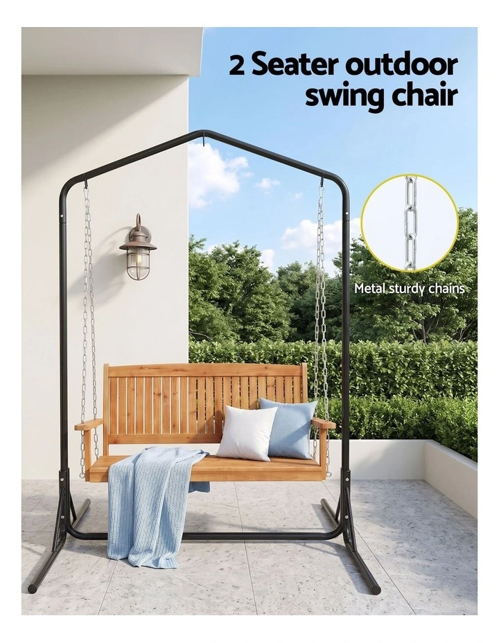 Gardeon Wooden 2-Seater Outdoor Swing Chair with Black Stand Hanging Chair Patio Furniture image 4