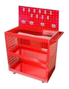 SOGA 3 Tier Tool Storage Cart Heavy Duty Mobile Utility Trolley with Drawer & Hooks Red