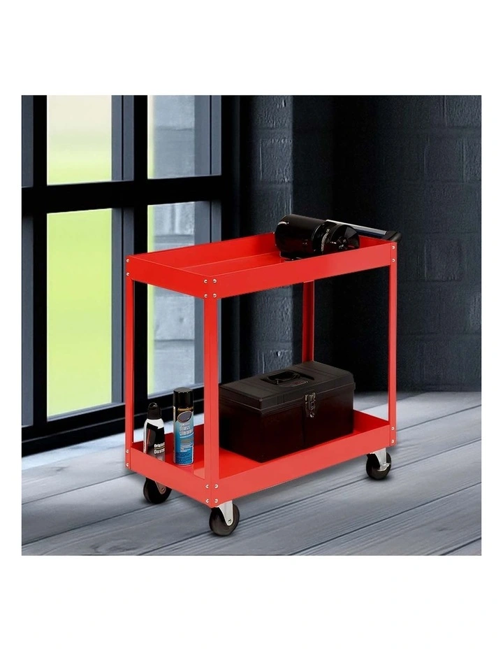 SOGA 2 Tier Tool Cart Red Heavy-Duty Steel image 6