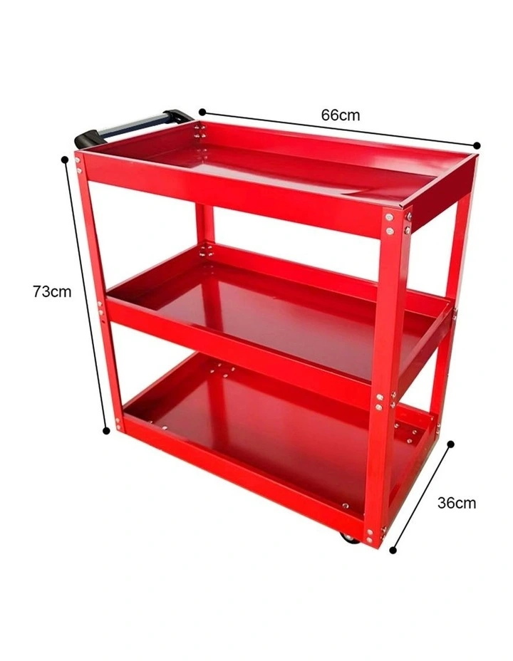 SOGA 3 Tier Tool Cart Red Heavy-Duty Steel image 7