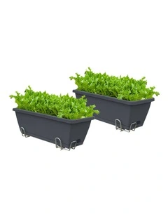 SOGA Set of 2 49.5cm Black Rectangular Plastic Planter Box with Holder for Herbs