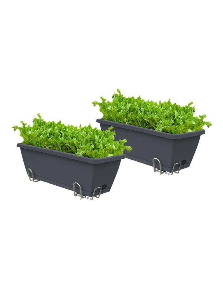 SOGA Set of 2 49.5cm Black Rectangular Plastic Planter Box with Holder for Herbs image 1