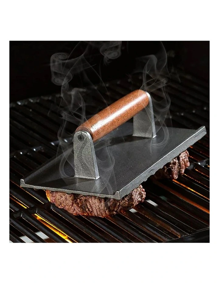 SOGA 2X Cast Iron Steak and Bacon Press with Wooden Handle image 5