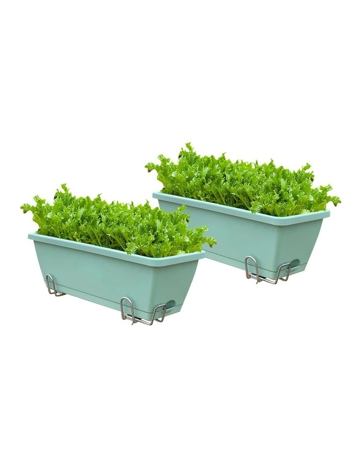 SOGA Set of 2 49.5cm Green Rectangular Plastic Planter Box with Holder for Herbs image 1