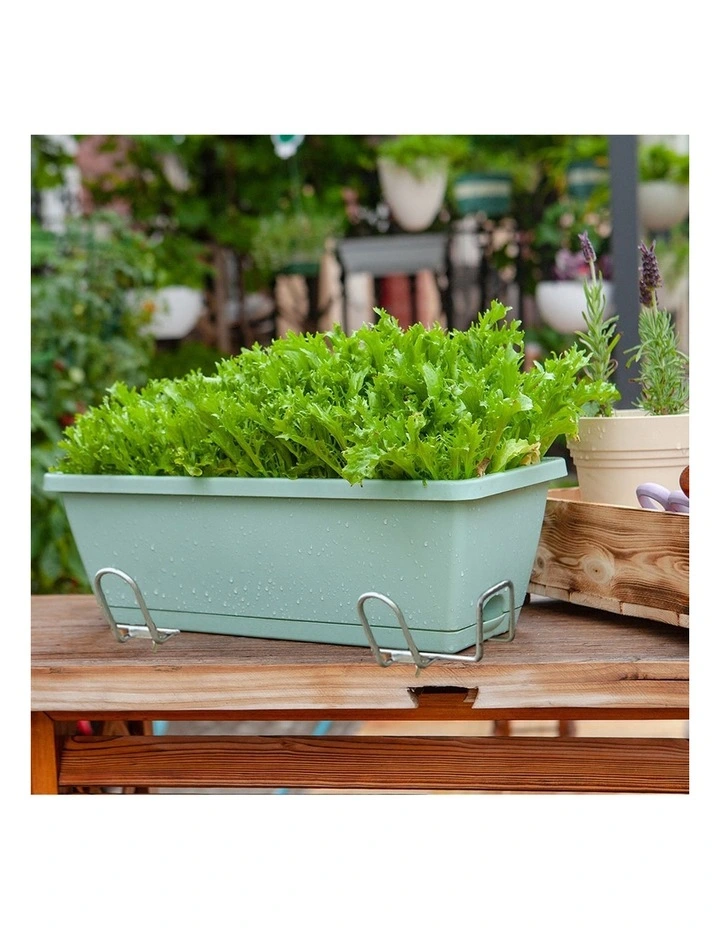 SOGA Set of 2 49.5cm Green Rectangular Plastic Planter Box with Holder for Herbs image 6
