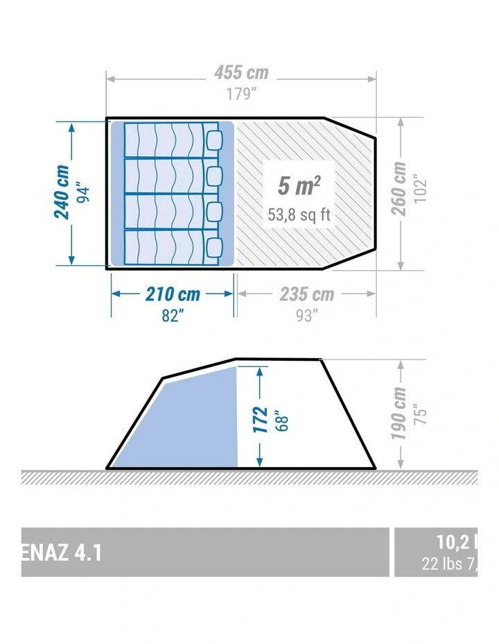 Decathlon | Camping tent with poles - Arpenaz 4.1 - 4 Person - 1 Bedroom image 2