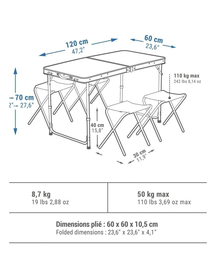 Decathlon | Quechua Folding Camping Table With 4 Stools 4 to 6 People Green image 2