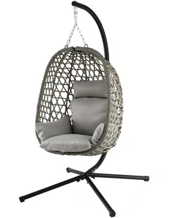 Gardeon Outdoor Swing Chair with Stand Cushion Rattan Furniture Grey