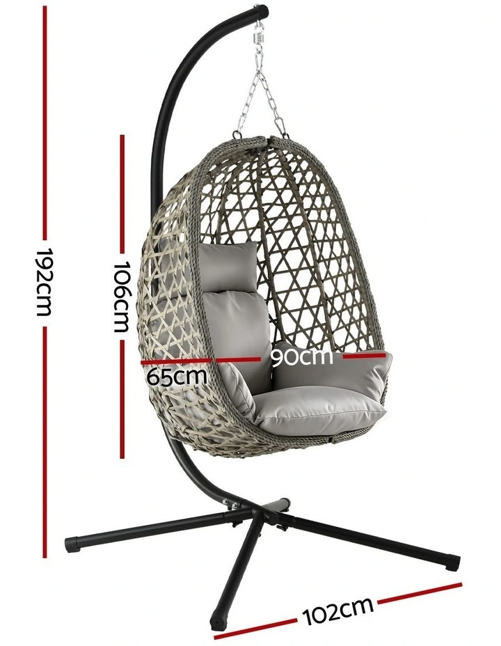 Gardeon Outdoor Swing Chair with Stand Cushion Rattan Furniture Grey image 2