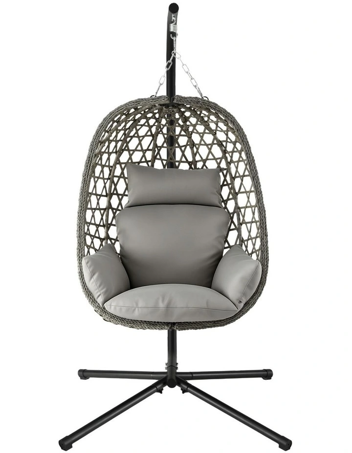 Gardeon Outdoor Swing Chair with Stand Cushion Rattan Furniture Grey image 3