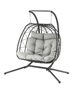 Gardeon Outdoor Swing Chair 2 Seater with Stand Cushion Rattan Patio Furniture