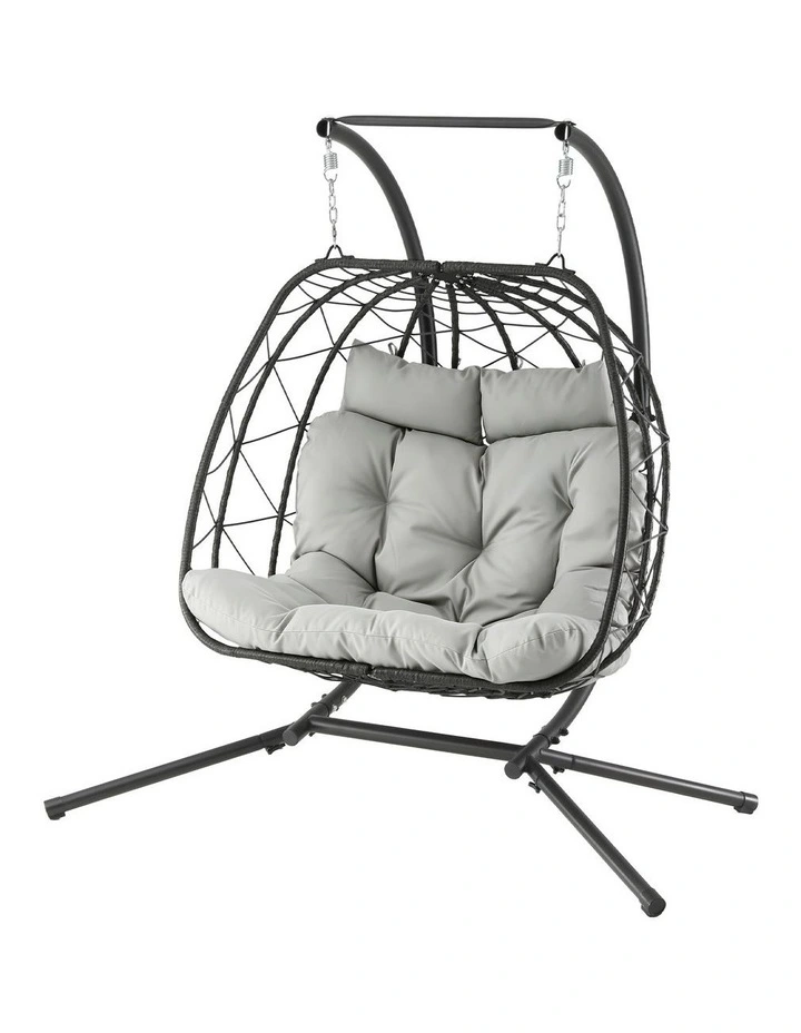 Gardeon Outdoor Swing Chair 2 Seater with Stand Cushion Rattan Patio Furniture image 1