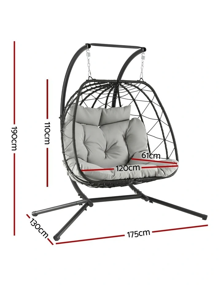 Gardeon Outdoor Swing Chair 2 Seater with Stand Cushion Rattan Patio Furniture image 2