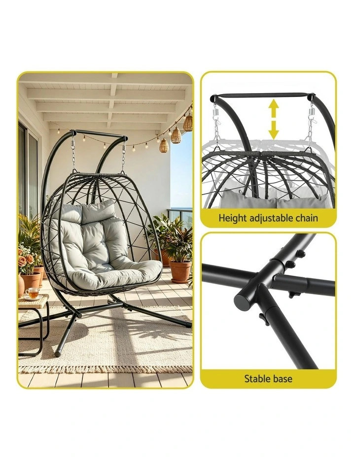 Gardeon Outdoor Swing Chair 2 Seater with Stand Cushion Rattan Patio Furniture image 4