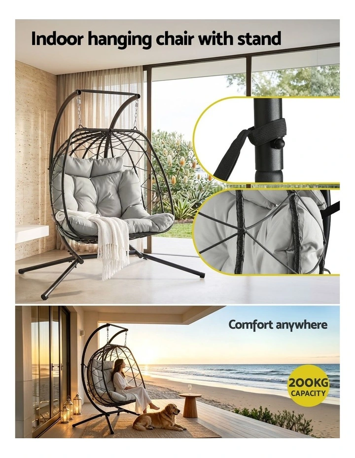 Gardeon Outdoor Swing Chair 2 Seater with Stand Cushion Rattan Patio Furniture image 6