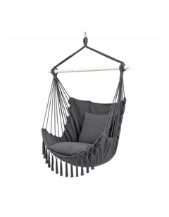Gardeon Hammock Chair Camping Macrame Hanging Swing Cushions Metal Bar Grey