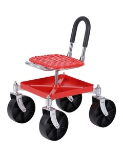 Gardeon Garden Cart Seat Rolling Stool 360 Swivel Height Adjustable Heavy Duty Red