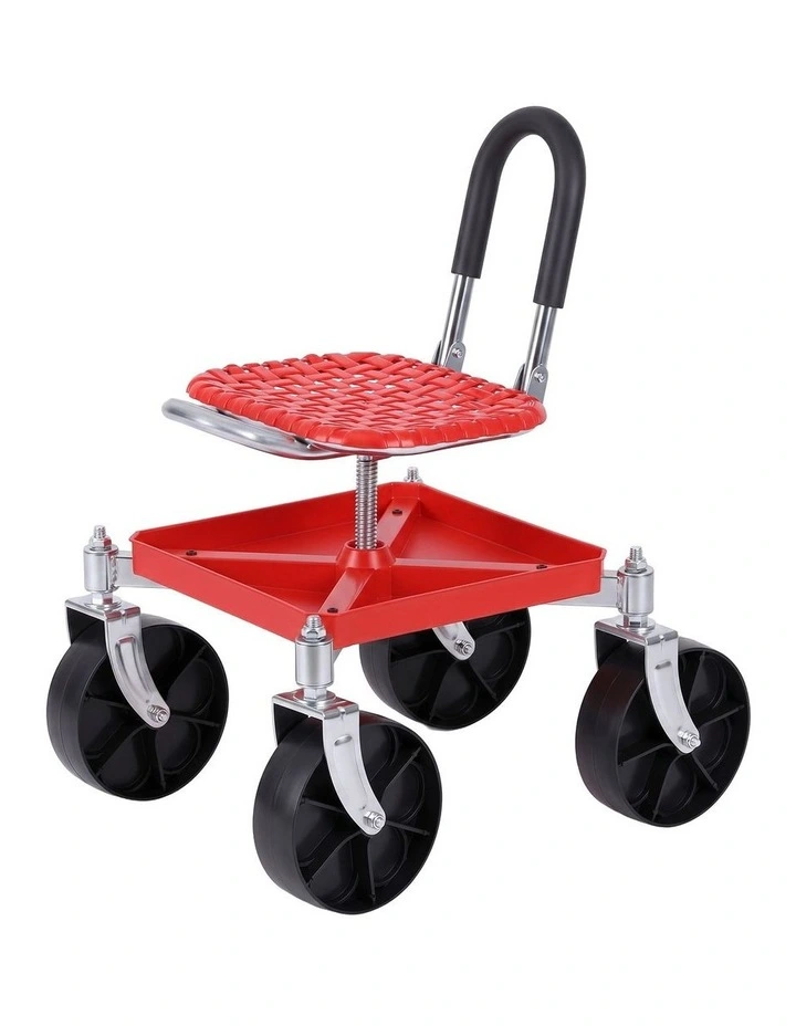 Gardeon Garden Cart Seat Rolling Stool 360 Swivel Height Adjustable Heavy Duty Red image 1