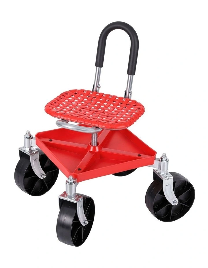 Gardeon Garden Cart Seat Rolling Stool 360 Swivel Height Adjustable Heavy Duty Red image 3