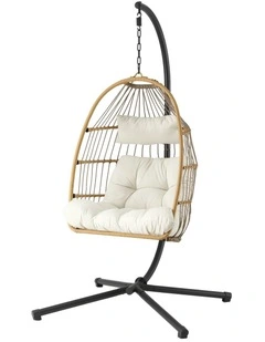 Gardeon Foldable Outdoor Swing Chair with Stand Cushion Rattan Patio Furniture