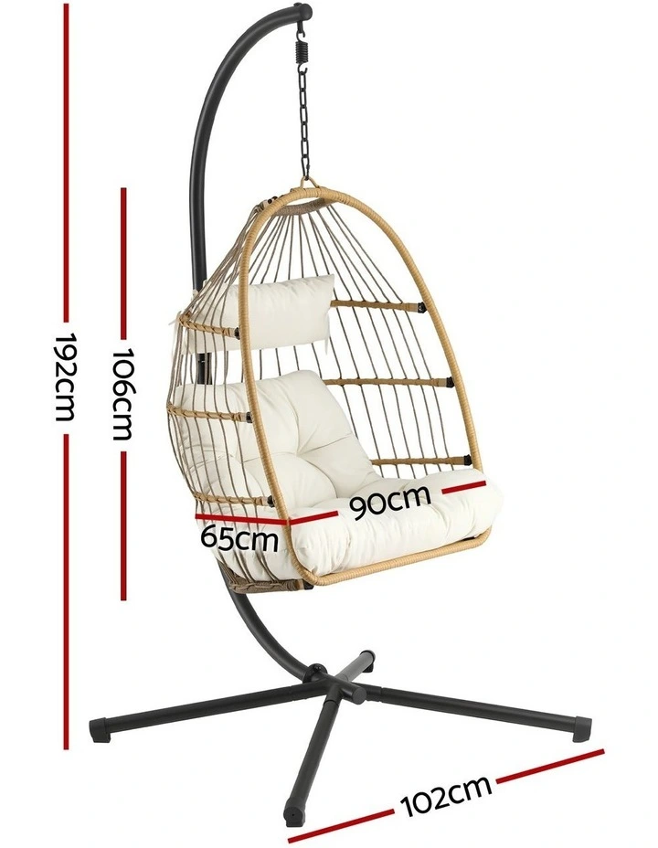 Gardeon Foldable Outdoor Swing Chair with Stand Cushion Rattan Patio Furniture image 2
