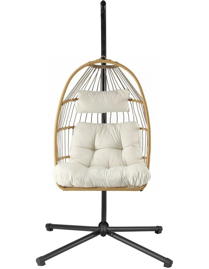 Gardeon Foldable Outdoor Swing Chair with Stand Cushion Rattan Patio Furniture image 3