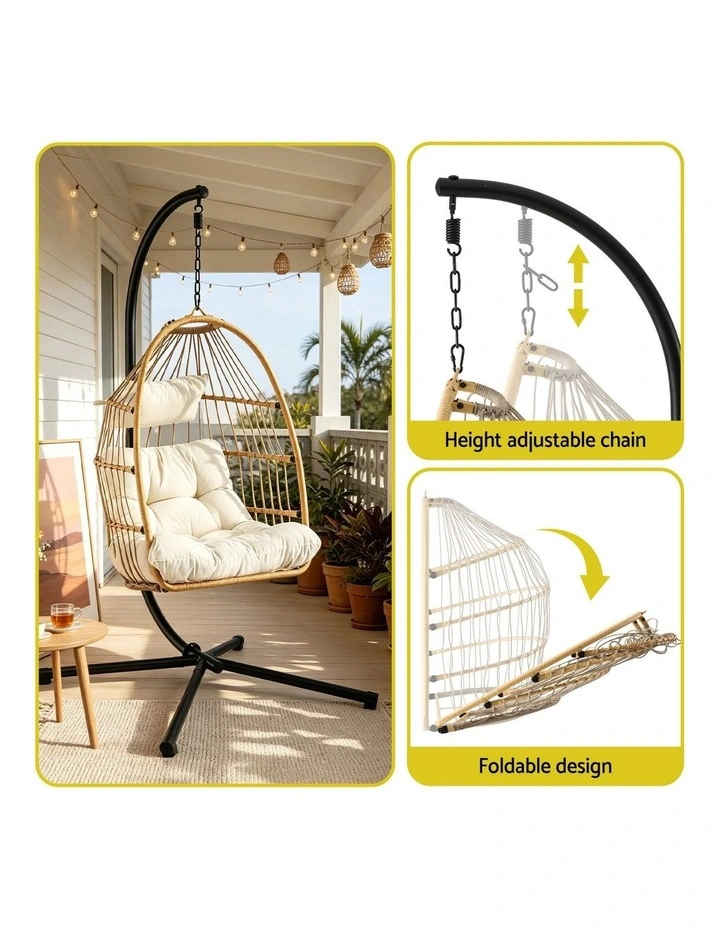 Gardeon Foldable Outdoor Swing Chair with Stand Cushion Rattan Patio Furniture image 4