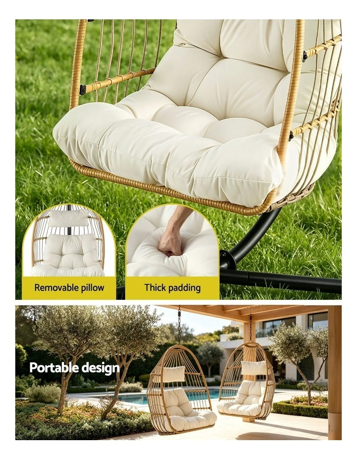 Gardeon Foldable Outdoor Swing Chair with Stand Cushion Rattan Patio Furniture image 5