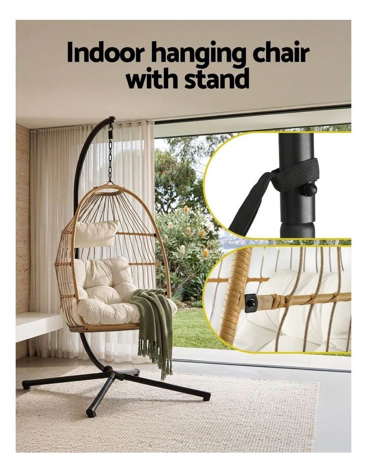 Gardeon Foldable Outdoor Swing Chair with Stand Cushion Rattan Patio Furniture image 6