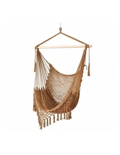 Gardeon Hammock Chair Camping Hanging Chair with Spreader Bar Tassels Brown