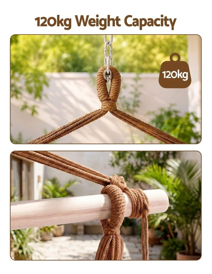 Gardeon Hammock Chair Camping Hanging Chair with Spreader Bar Tassels Brown image 4