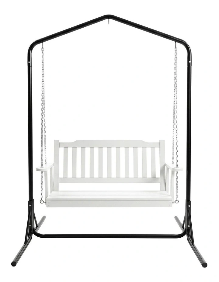 Gardeon Wooden 2-Seater Outdoor Swing Chair with Black Stand White Hanging Chair image 3